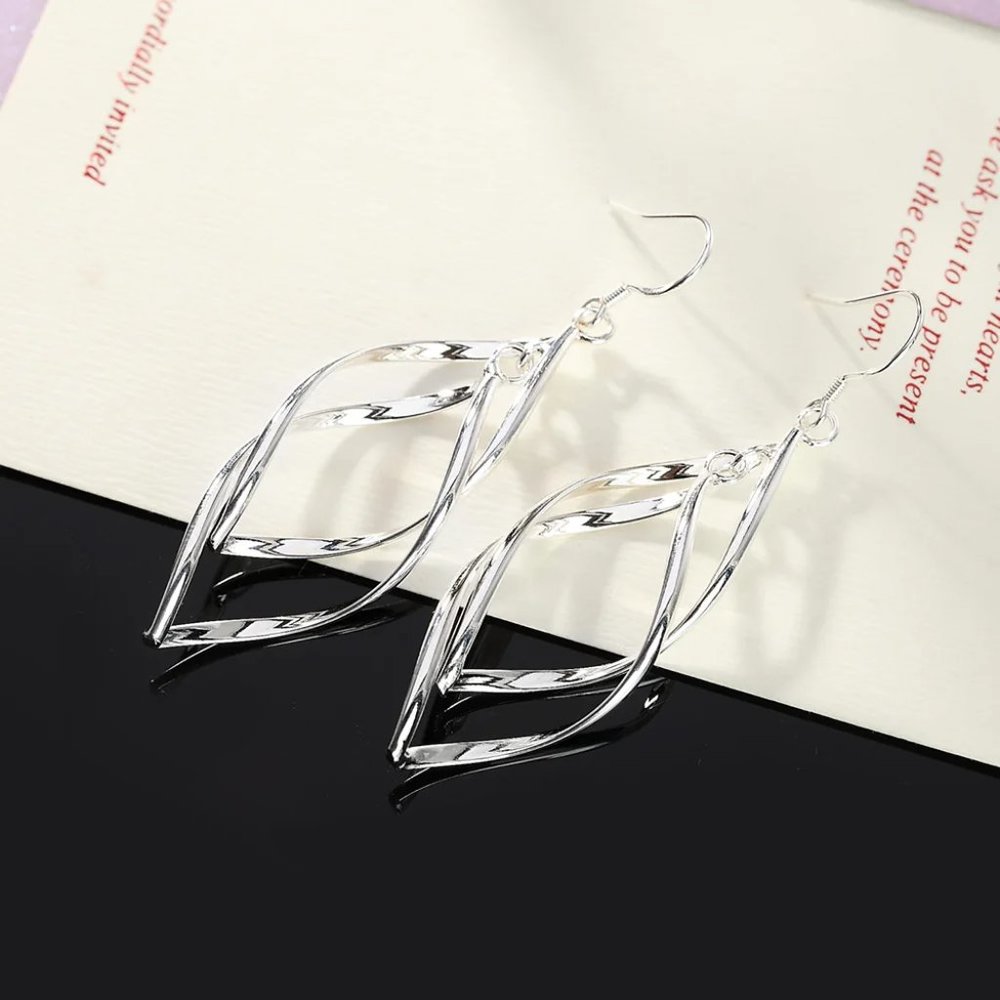 Gorgeous Wavy Drop Earrings Solid Sterling Silver " Hypoallergenic " - Picture 4 of 7